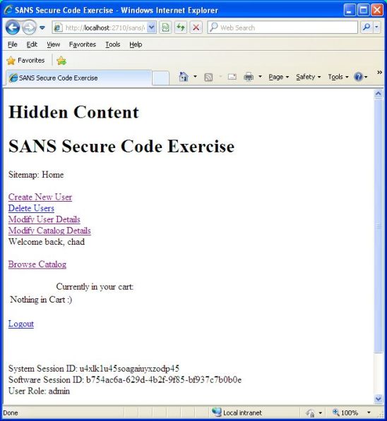 catalog and user modification screen on website